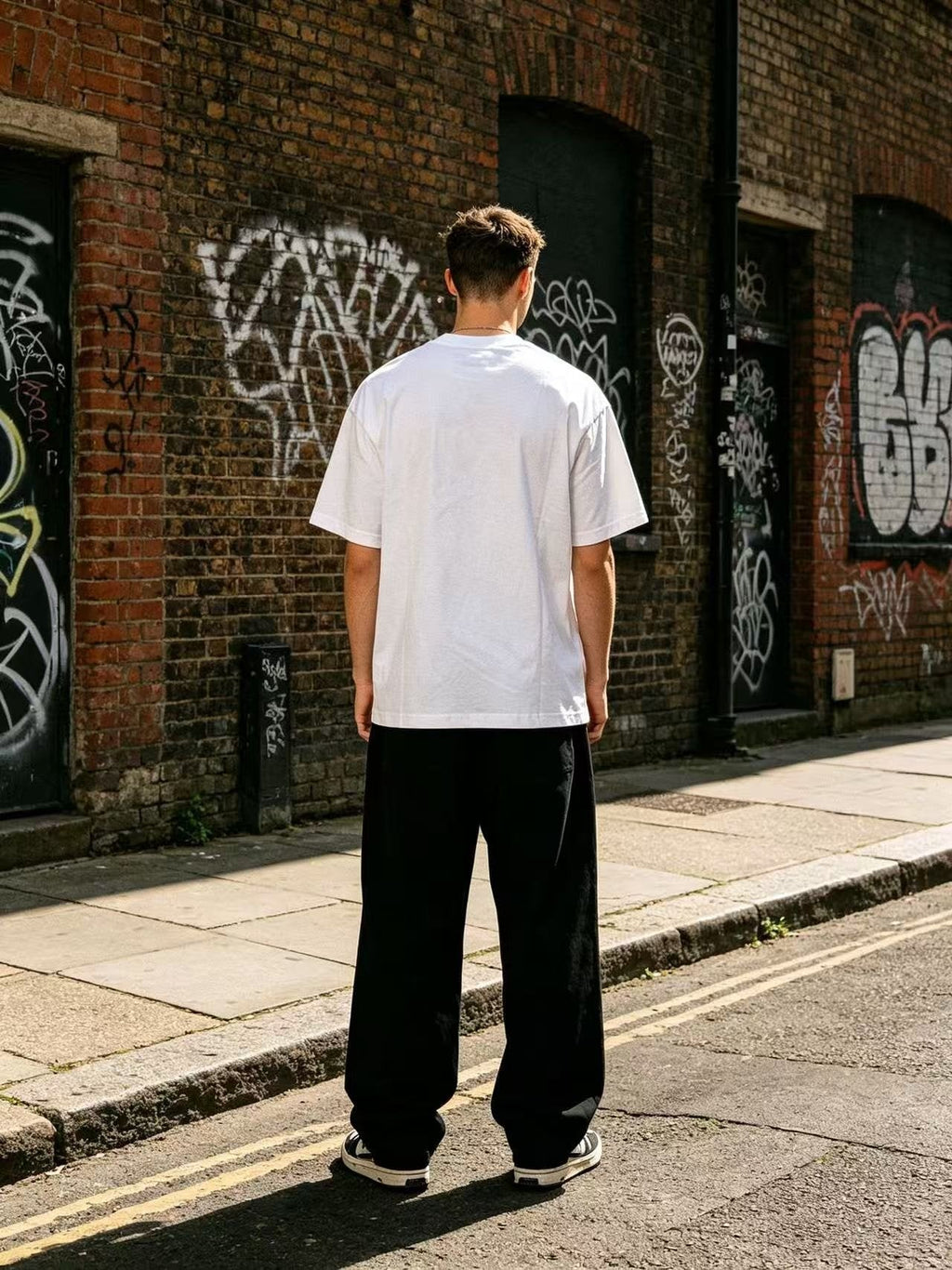 Godspeed Green Front Graphic White T-Shirt ¡ª model
