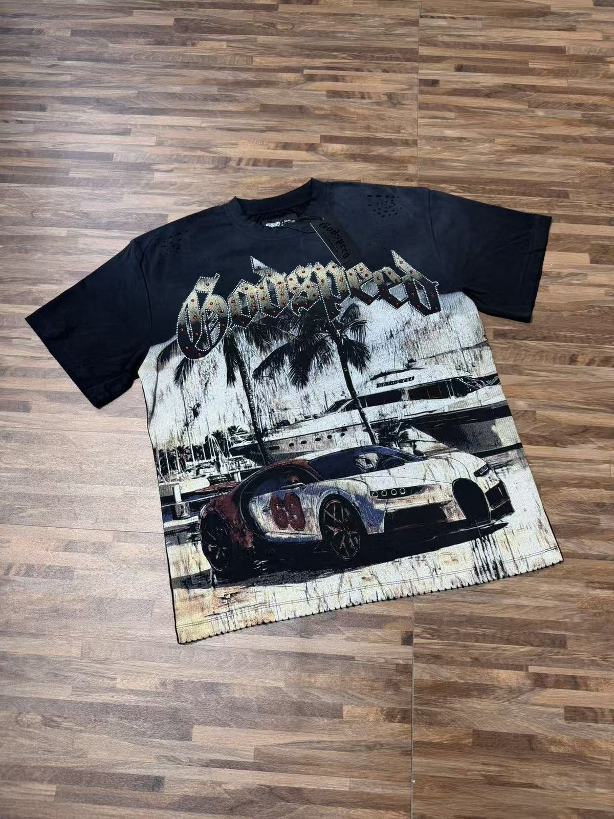 Godspeed Rhinestone Car Graphic T-Shirt ¡ª front