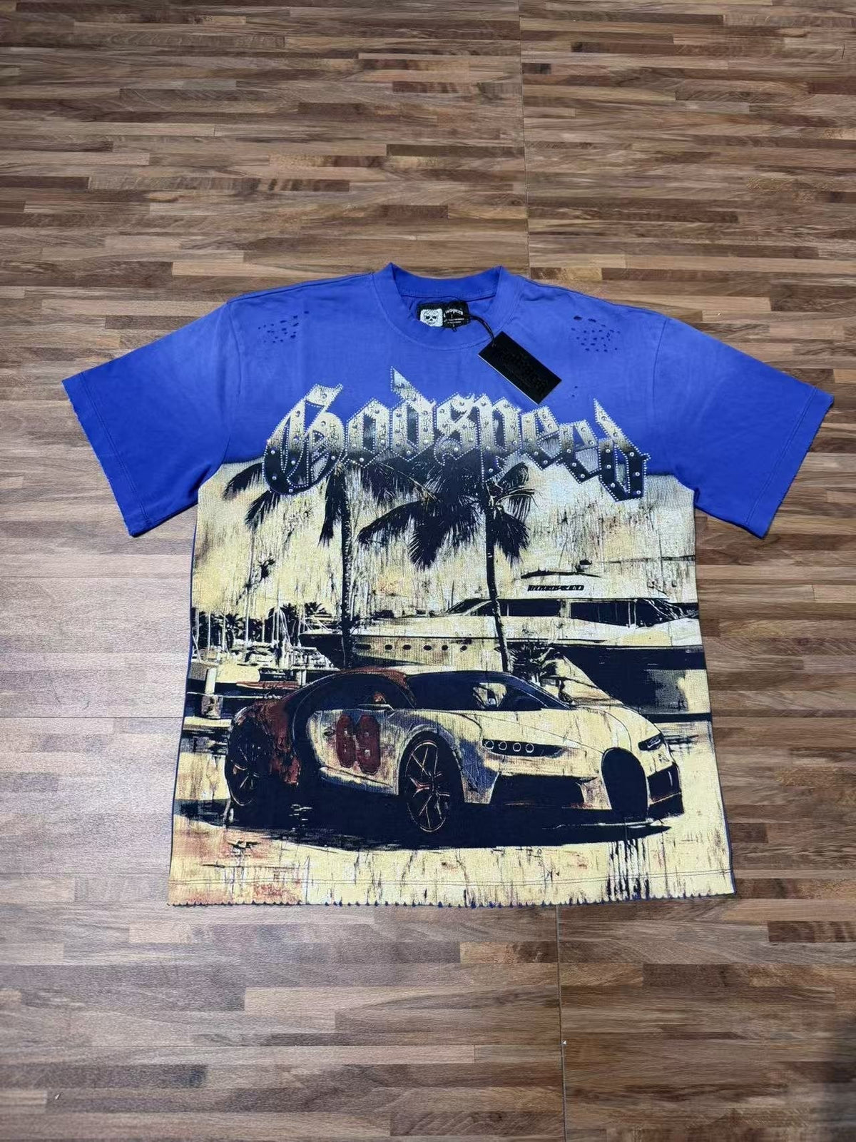 Godspeed Rhinestone Car Graphic T-Shirt ¡ª front
