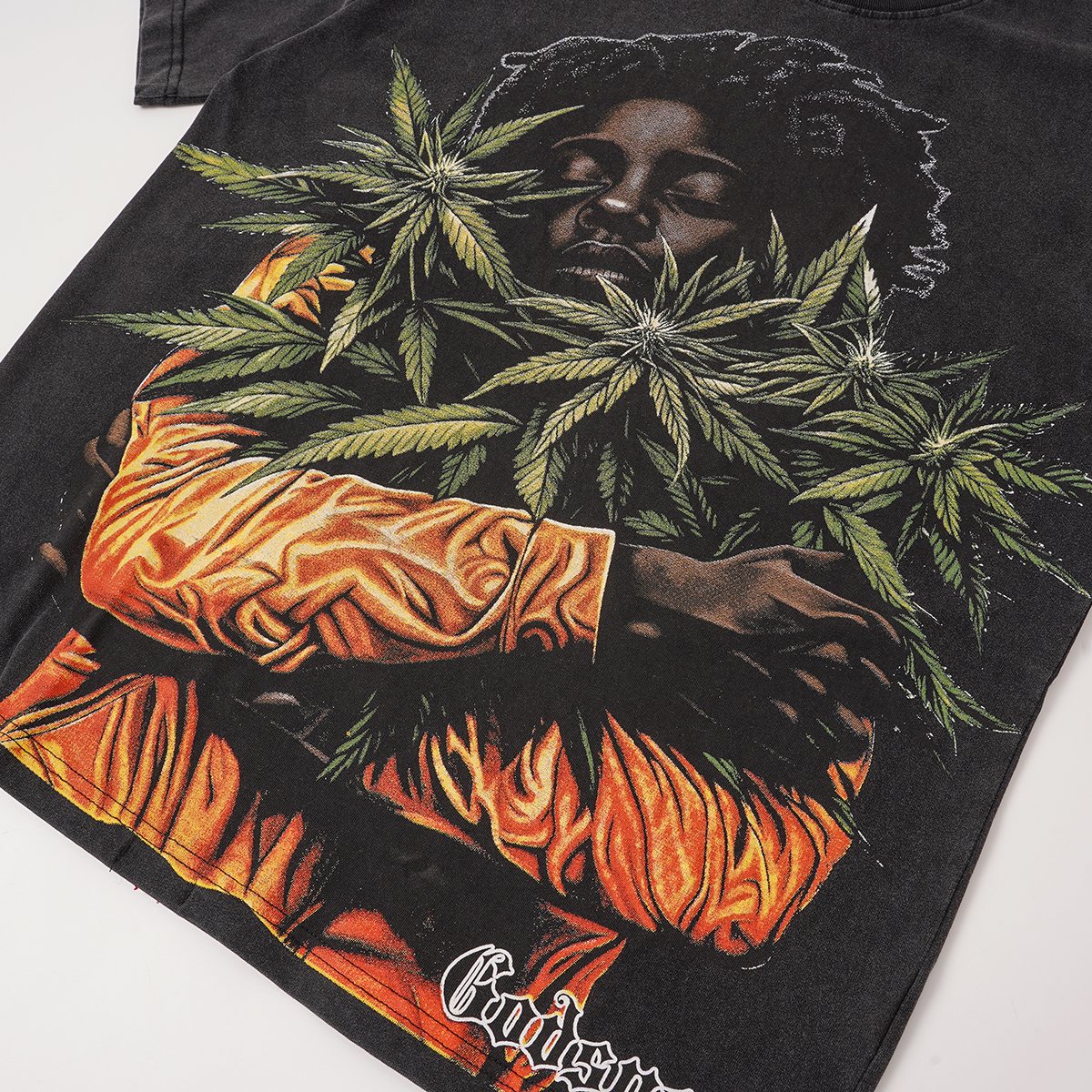 Godspeed Leaf Graphic Washed Black T-Shirt ¡ª detail