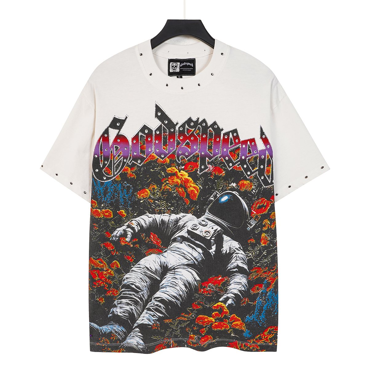 Godspeed Astronaut Flowers Studded Short-Sleeve T-Shirt ¡ª front