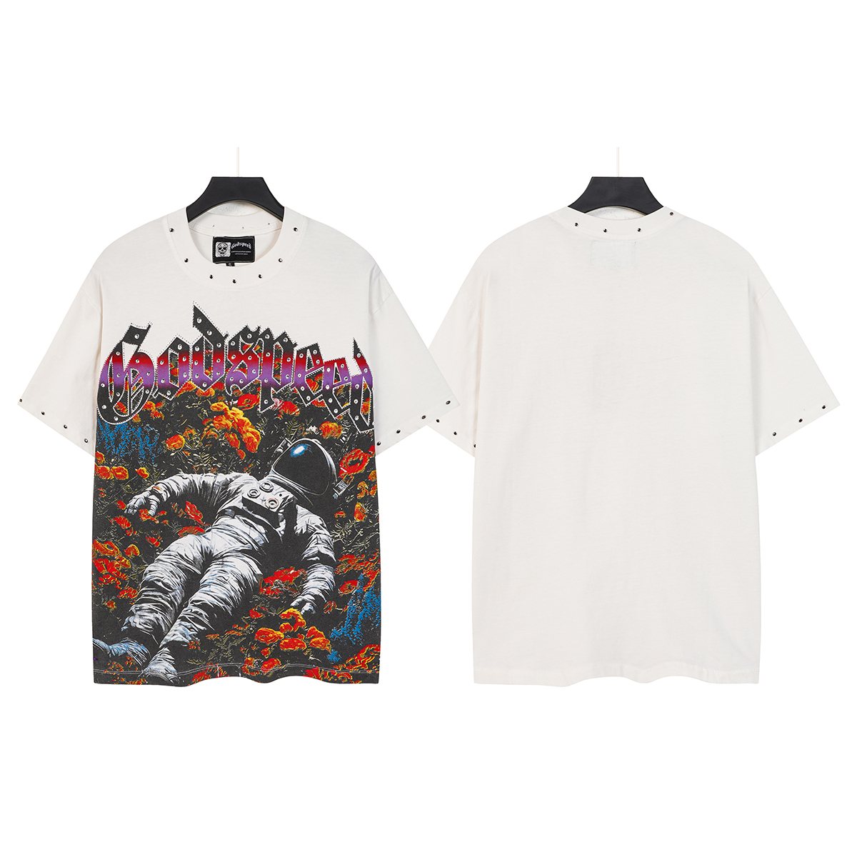 Godspeed Astronaut Flowers Studded Short-Sleeve T-Shirt ¡ª front