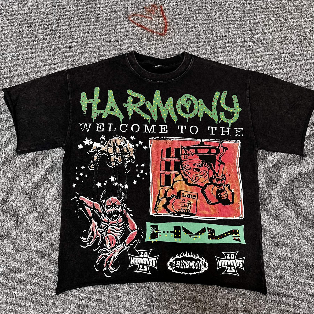 HARMONY Welcome Multi-Panel Black T-Shirt ¡ª front