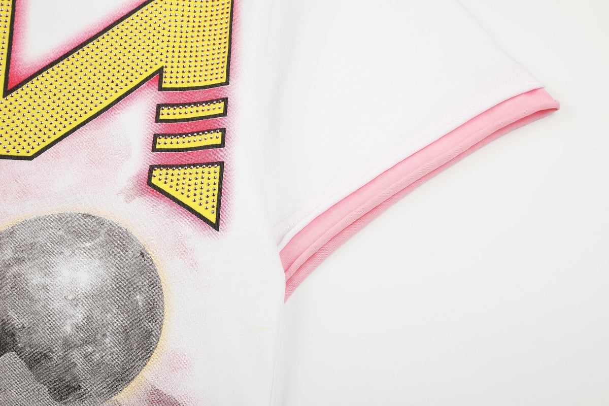 HARMONY Pink-Trim Distressed Graphic T-Shirt ¡ª detail