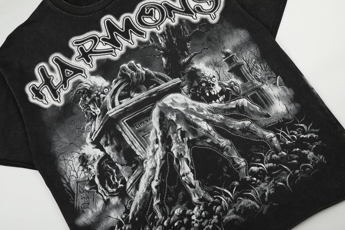 HARMONY Washed Black Rhinestone Graphic T-Shirt ¡ª detail