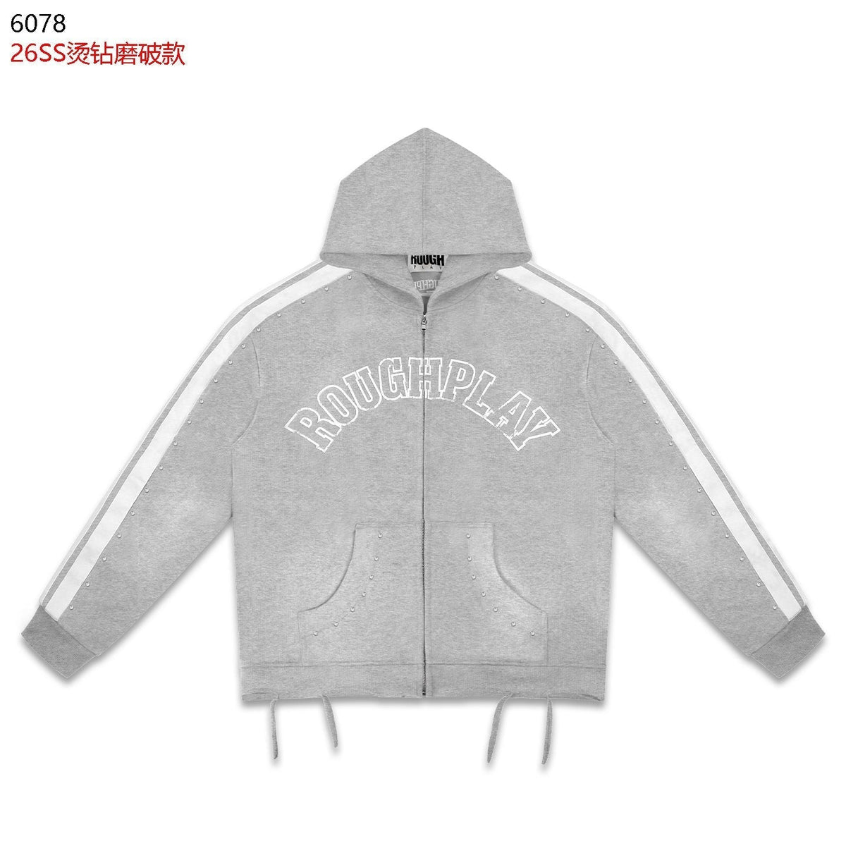 Rough Play Studded Stripe Full-Zip Hoodie ¡ª front