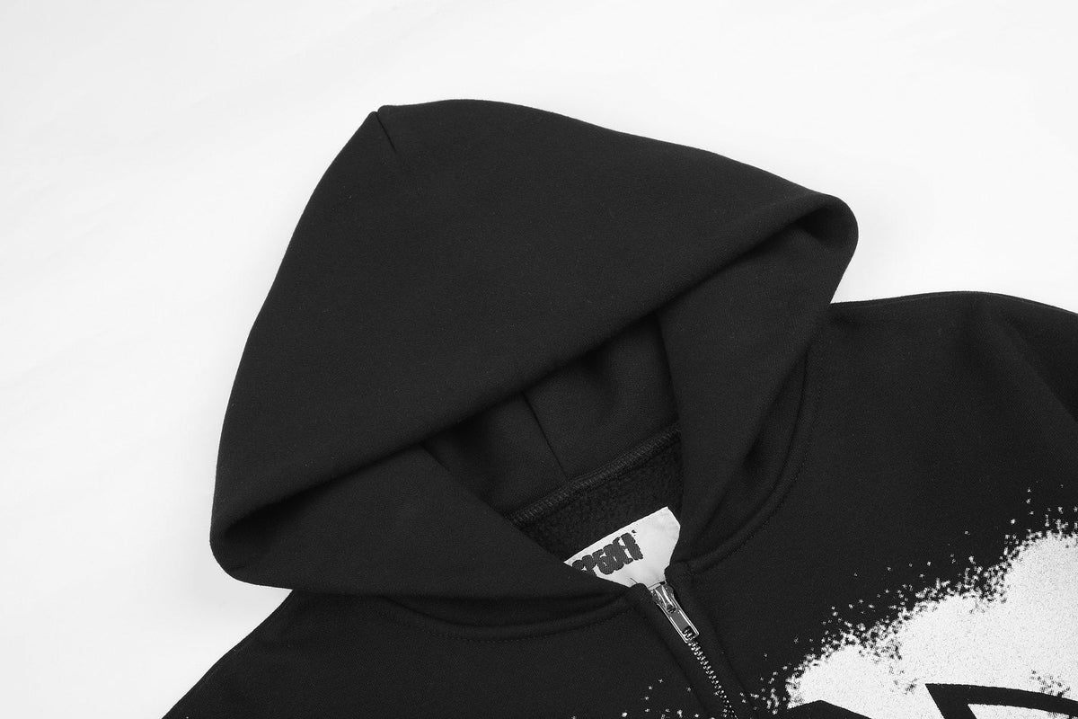 Sp5der Distressed Front Graphic Zip-Up Hoodie ¡ª detail