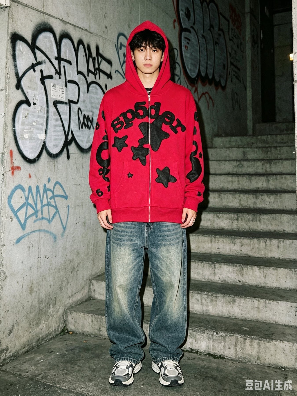 Sp5der Red Graphic Zip Hoodie ¡ª context