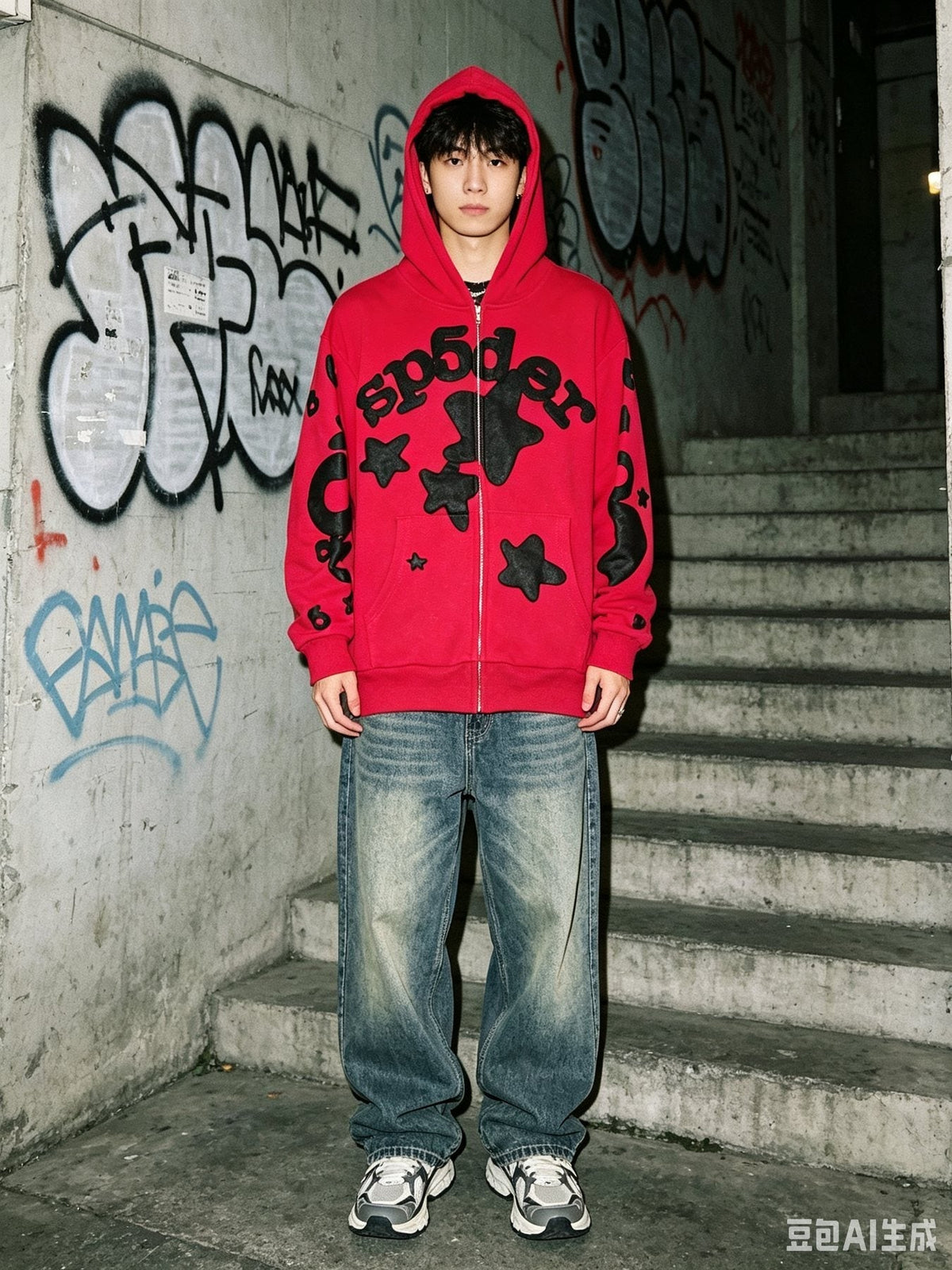Sp5der Red Graphic Zip Hoodie ¡ª context
