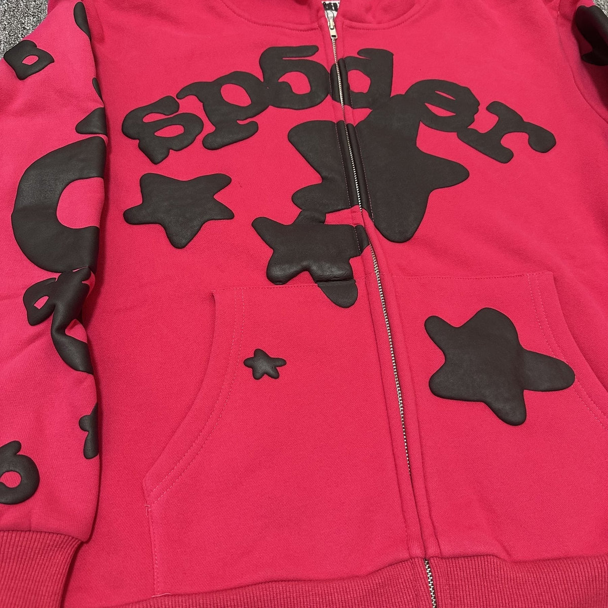 Sp5der Red Graphic Zip Hoodie ¡ª detail