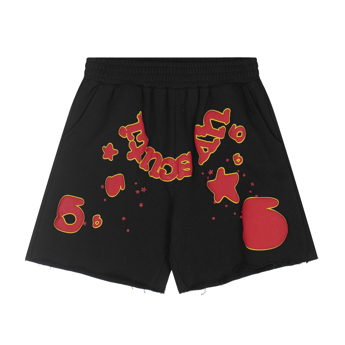 Sp5der Black Graphic Raw-Hem Shorts ¡ª hero