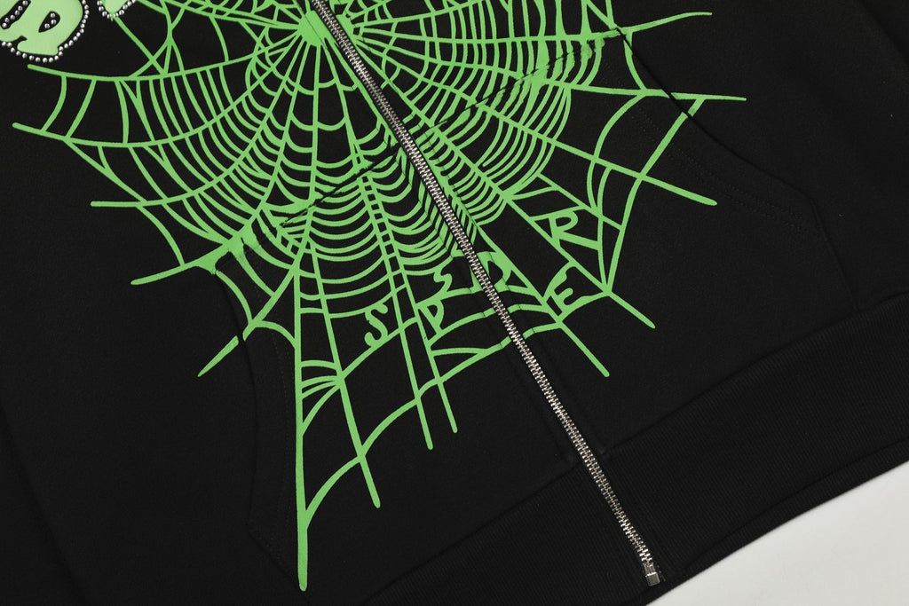 Sp5der Black Spiderweb Zip Hoodie ¡ª detail