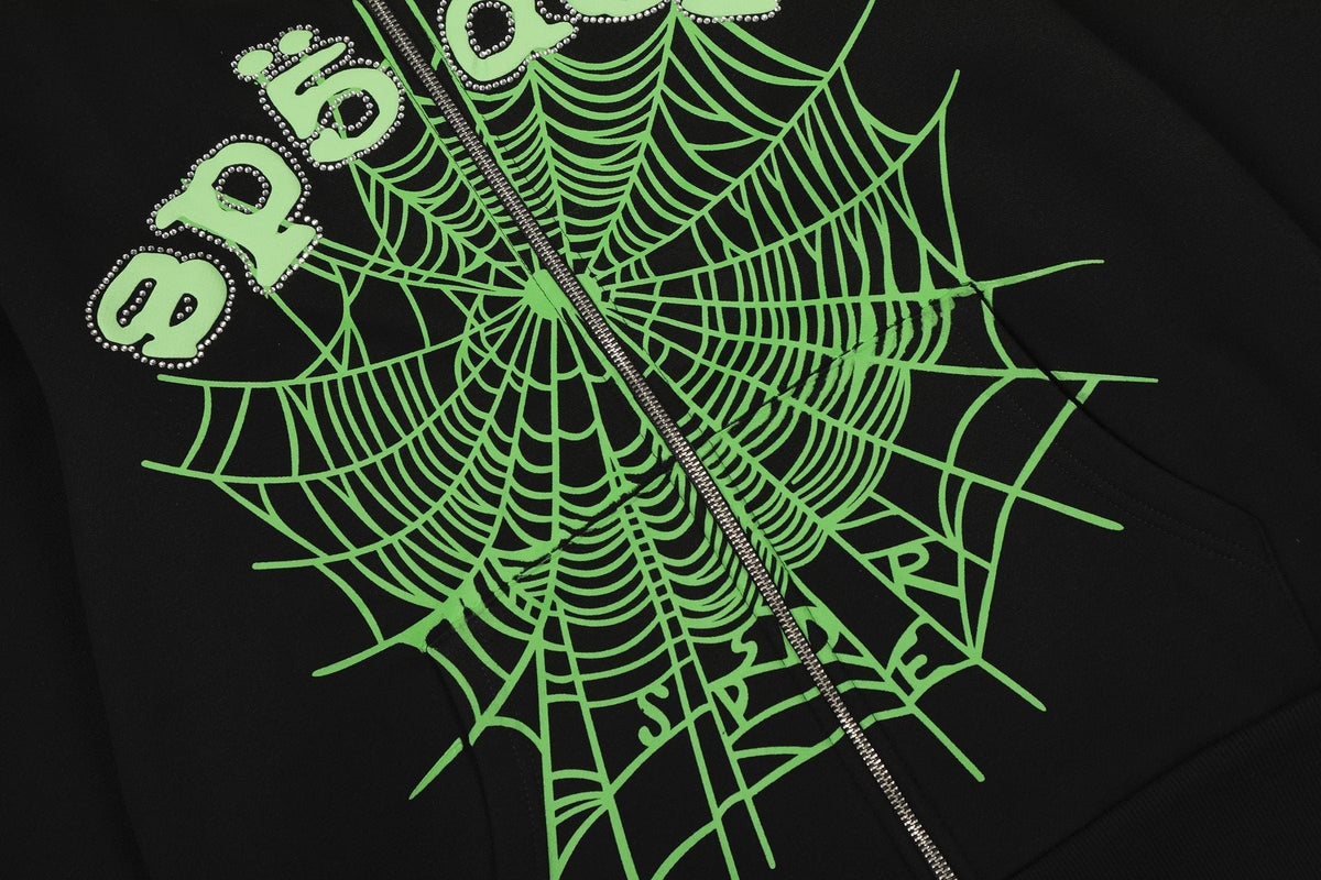 Sp5der Black Spiderweb Zip Hoodie ¡ª detail