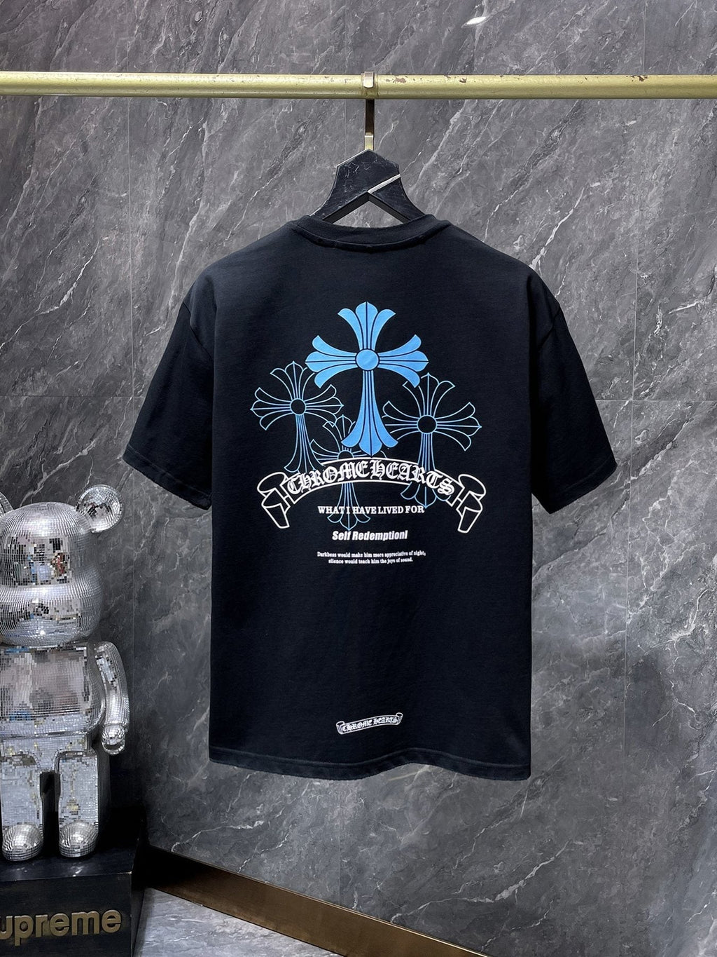 Chrome Hearts Blue Floral Cross Graphic T-Shirt ¡ª back