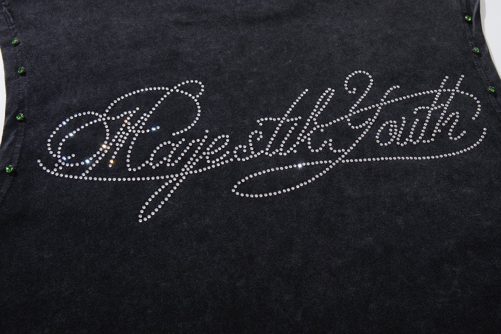 MAJESTIK Rhinestone Graphic Sleeveless T-Shirt ¡ª detail