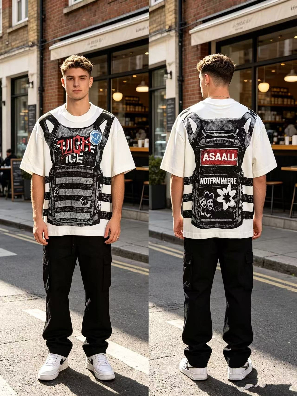 ASAALL Striped Panel Graphic Short-Sleeve T-Shirt ¡ª context