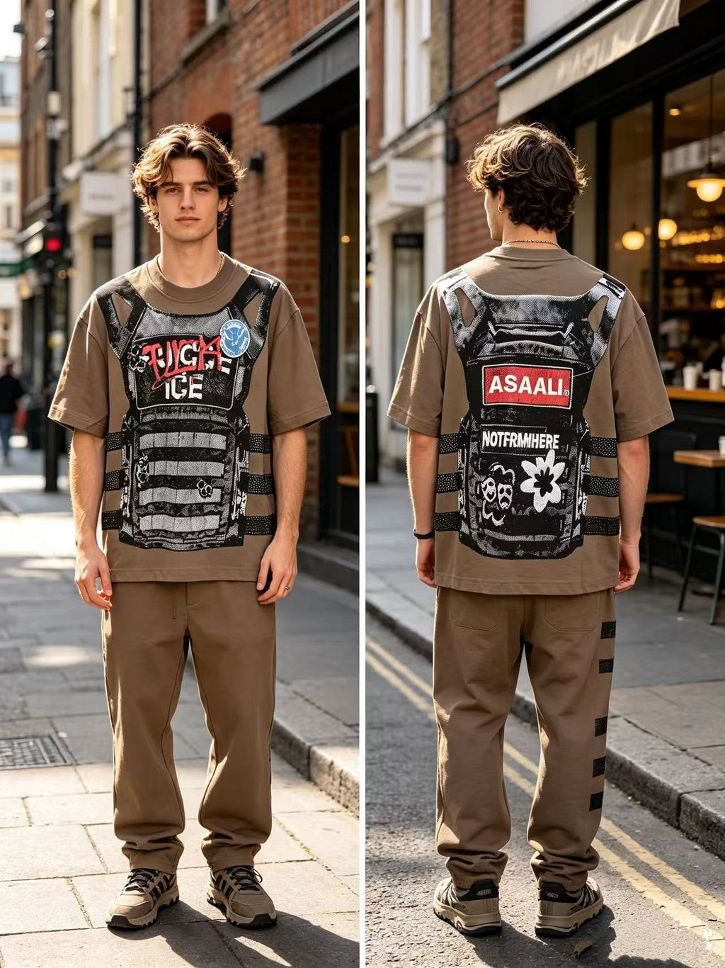 ASAALL Striped Panel Graphic Short-Sleeve T-Shirt ¡ª context