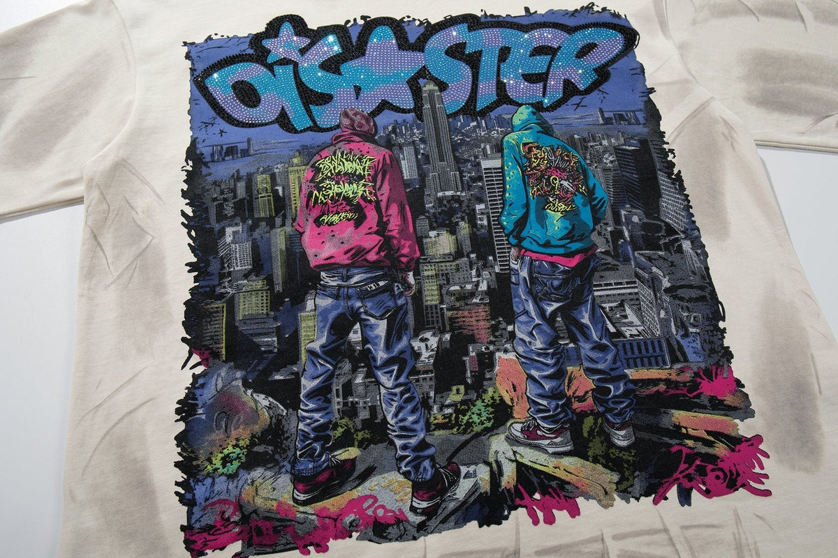 BKYS Revival Rhinestone City Graffiti Graphic T-Shirt ¡ª detail