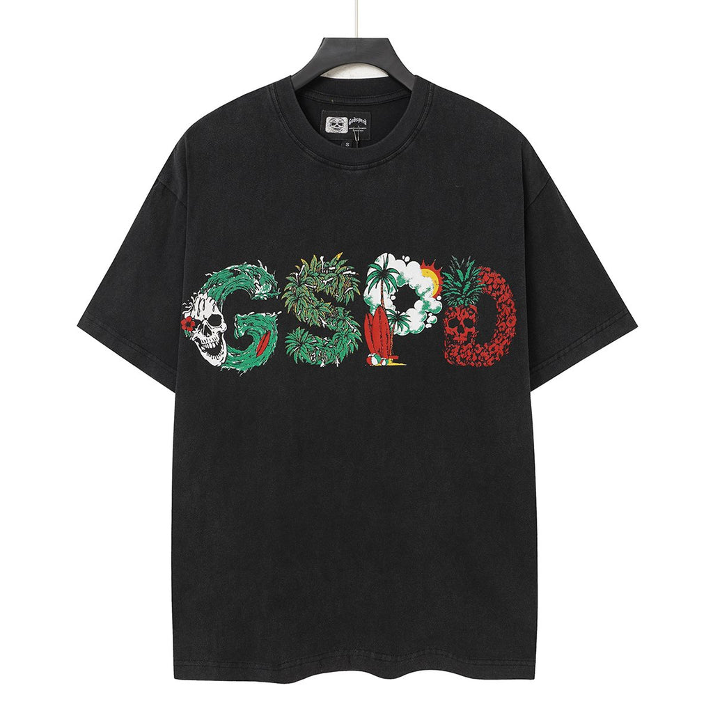 Godspeed Tropical Skull Wave Graphic T-Shirt ¡ª front