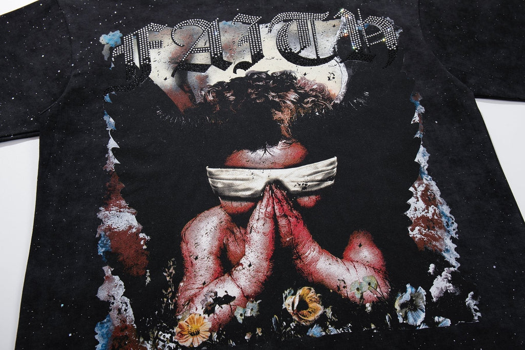 BKYS Revival Blindfolded Portrait Rhinestone-Style T-Shirt ¡ª detail