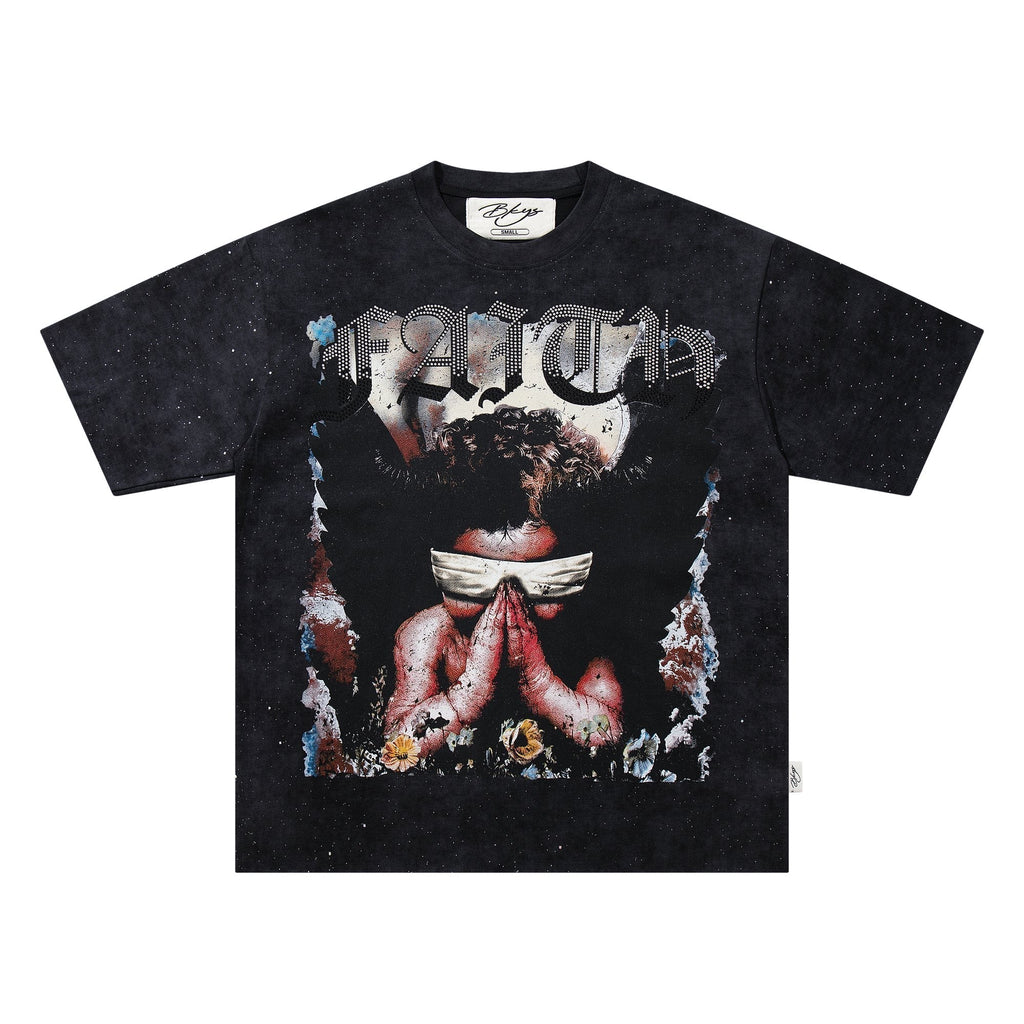 BKYS Revival Blindfolded Portrait Rhinestone-Style T-Shirt ¡ª front