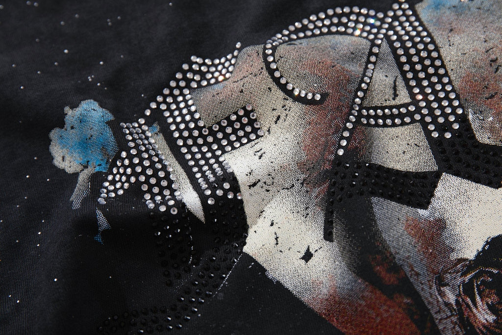 BKYS Revival Blindfolded Portrait Rhinestone-Style T-Shirt ¡ª detail
