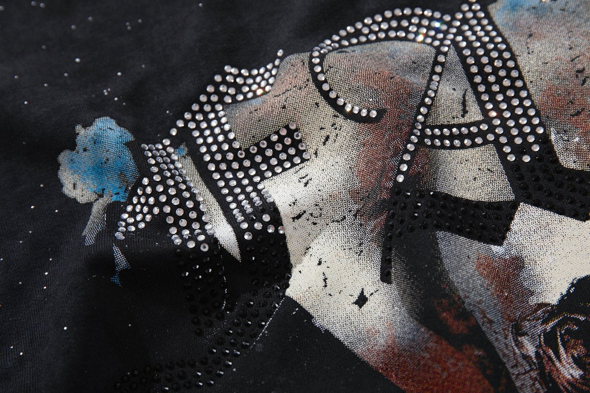 BKYS Revival Blindfolded Portrait Rhinestone-Style T-Shirt ¡ª detail