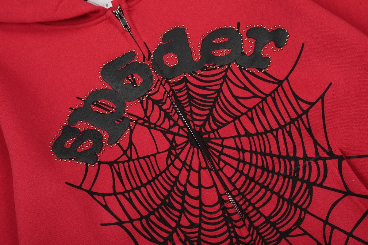 Sp5der Spiderweb Graphic Zip Hoodie & Sweatpants Matching Set ¡ª detail