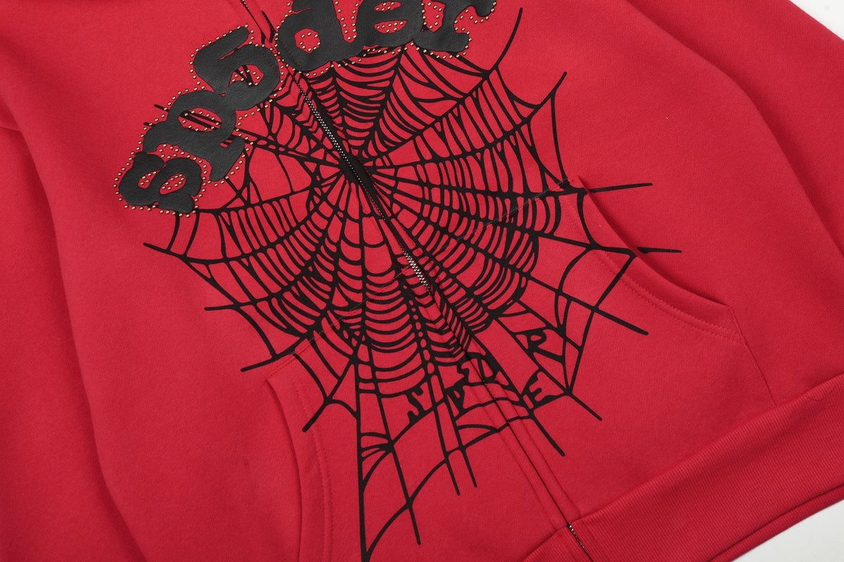 Sp5der Spiderweb Graphic Zip Hoodie & Sweatpants Matching Set ¡ª detail