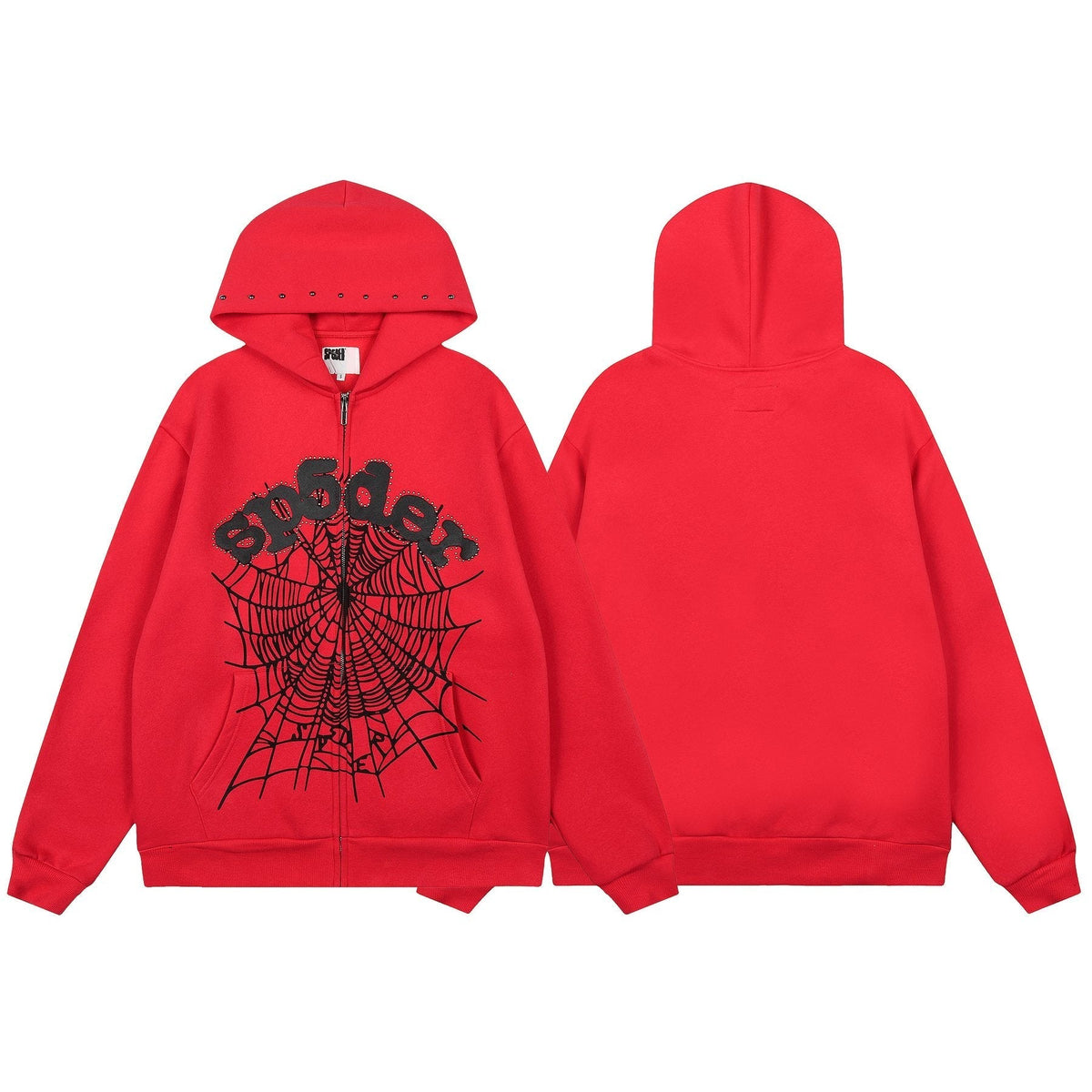 Sp5der Spiderweb Graphic Zip Hoodie & Sweatpants Matching Set ¡ª front