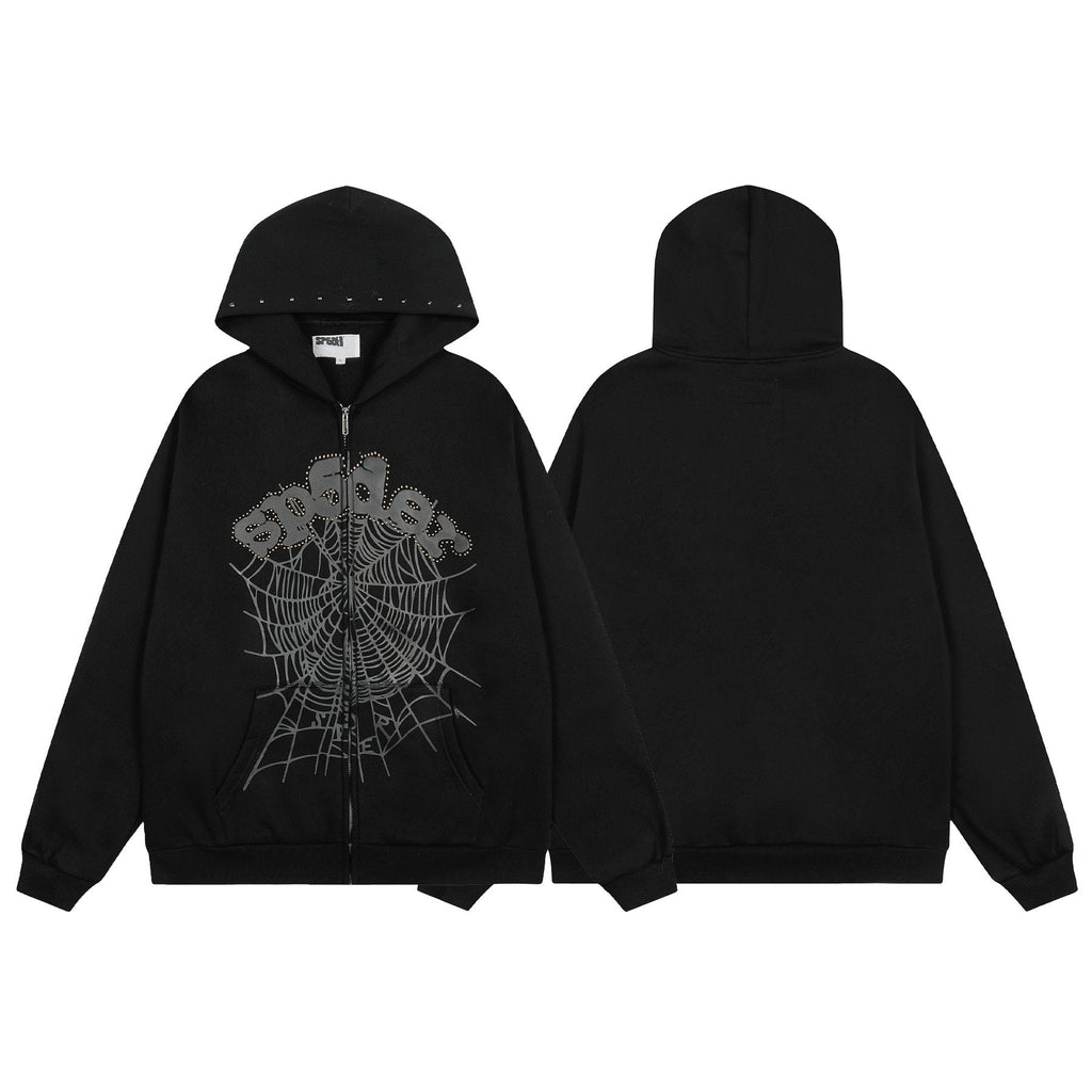 Sp5der Spiderweb Graphic Zip Hoodie & Sweatpants Matching Set ¡ª front