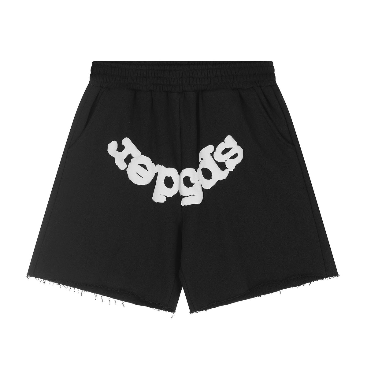 Sp5der Curved Wordmark Raw-Hem Shorts ¡ª hero