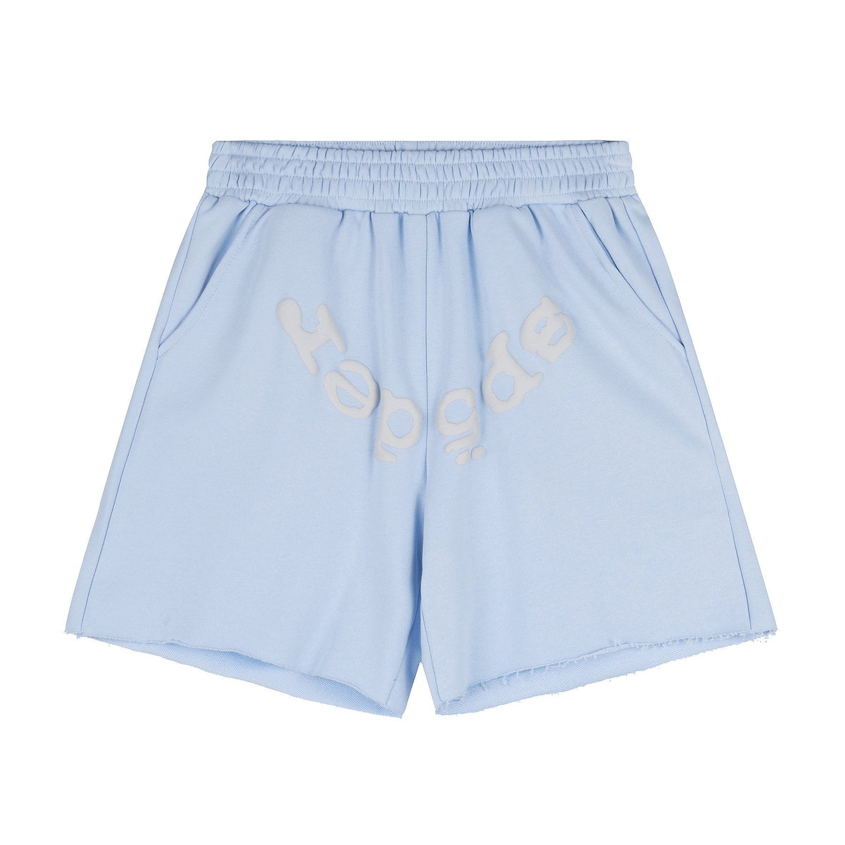 Sp5der Curved Wordmark Raw-Hem Shorts ¡ª front