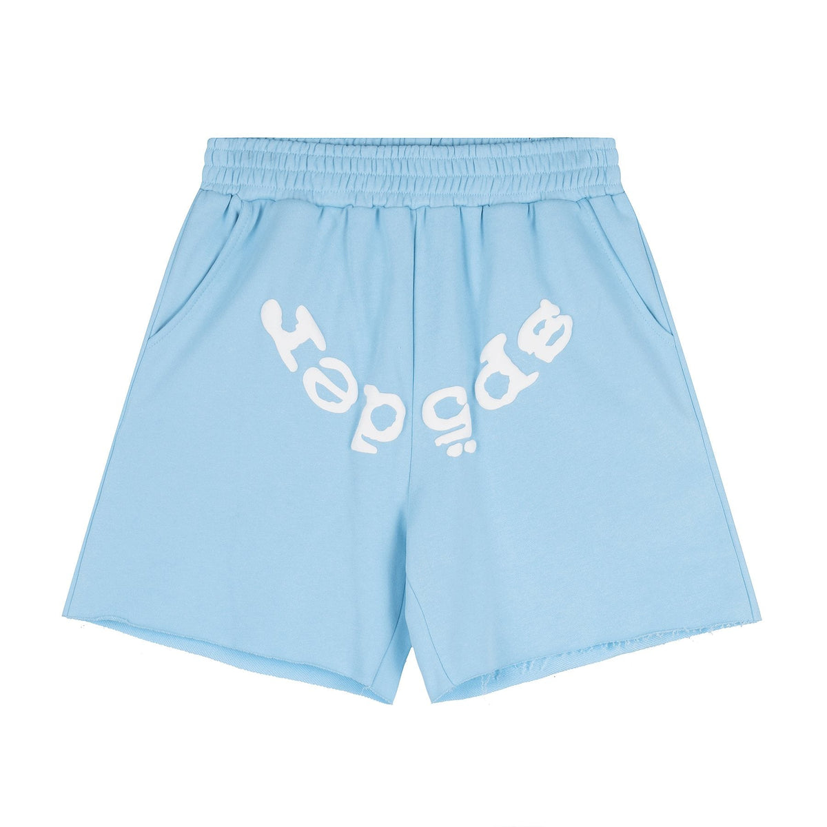 Sp5der Curved Wordmark Raw-Hem Shorts ¡ª front