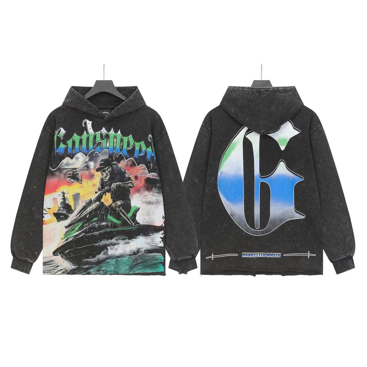 Godspeed Jet Ski Graphic Acid-Wash Hoodie ¡ª front