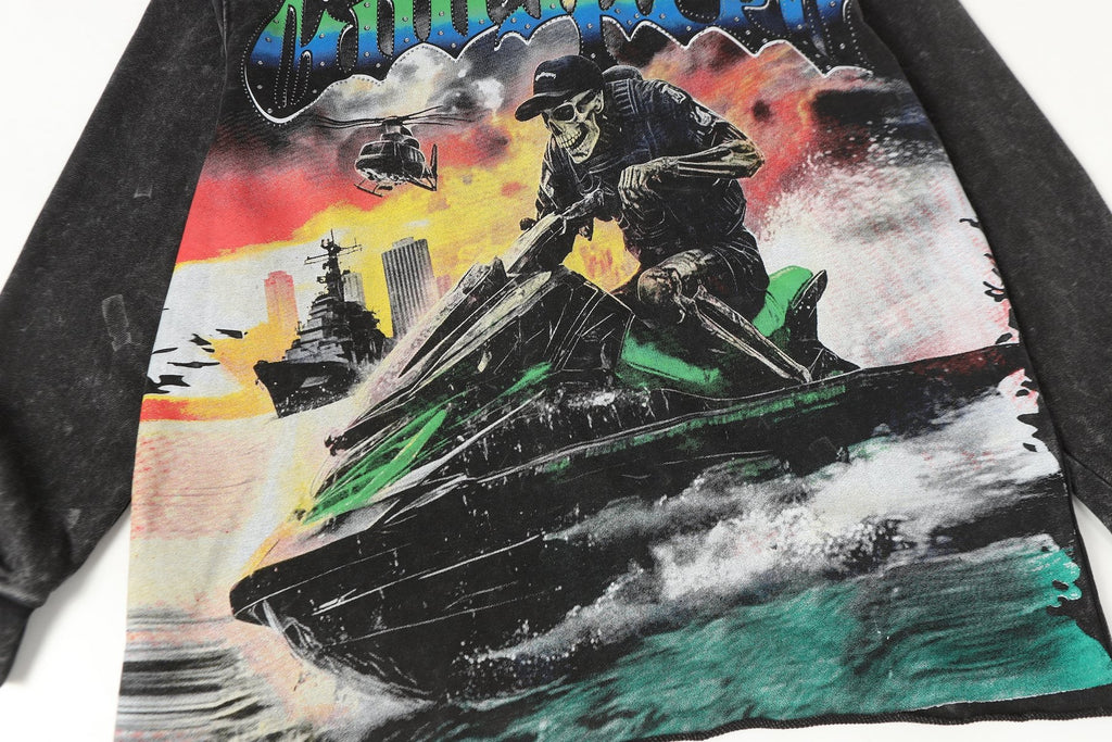 Godspeed Jet Ski Graphic Acid-Wash Hoodie ¡ª detail