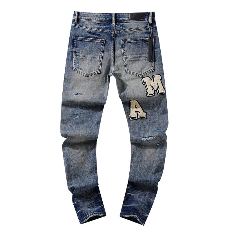 AMIRI Varsity Letter Appliqu¨¦ Distressed Jeans ¡ª back