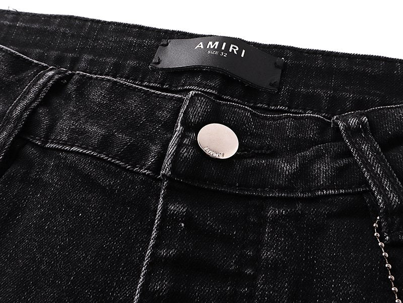 Amiri Varsity Letter Patch Distressed Jeans ¡ª detail