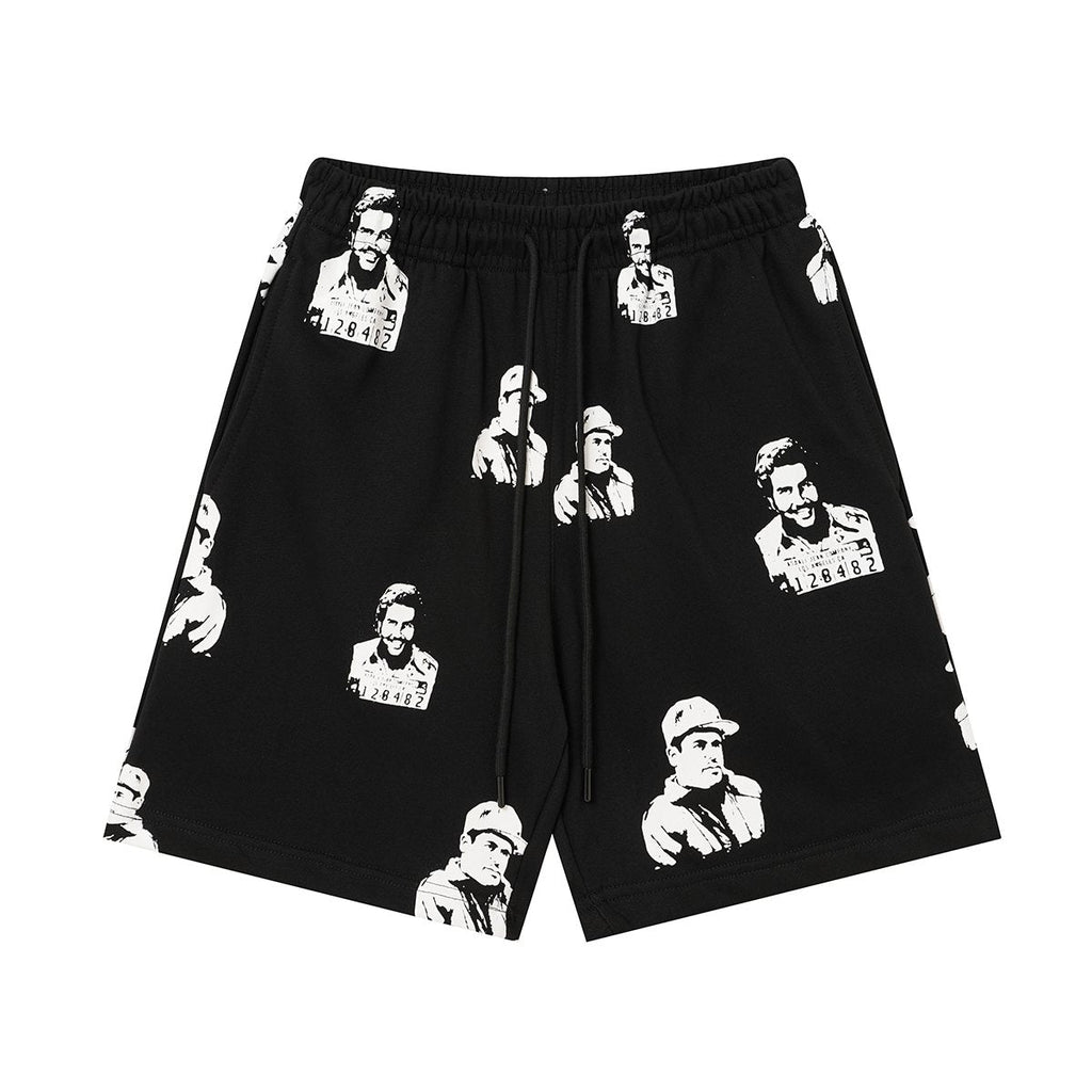 ASAALL All-Over Portrait Graphic Drawstring Shorts ¡ª back