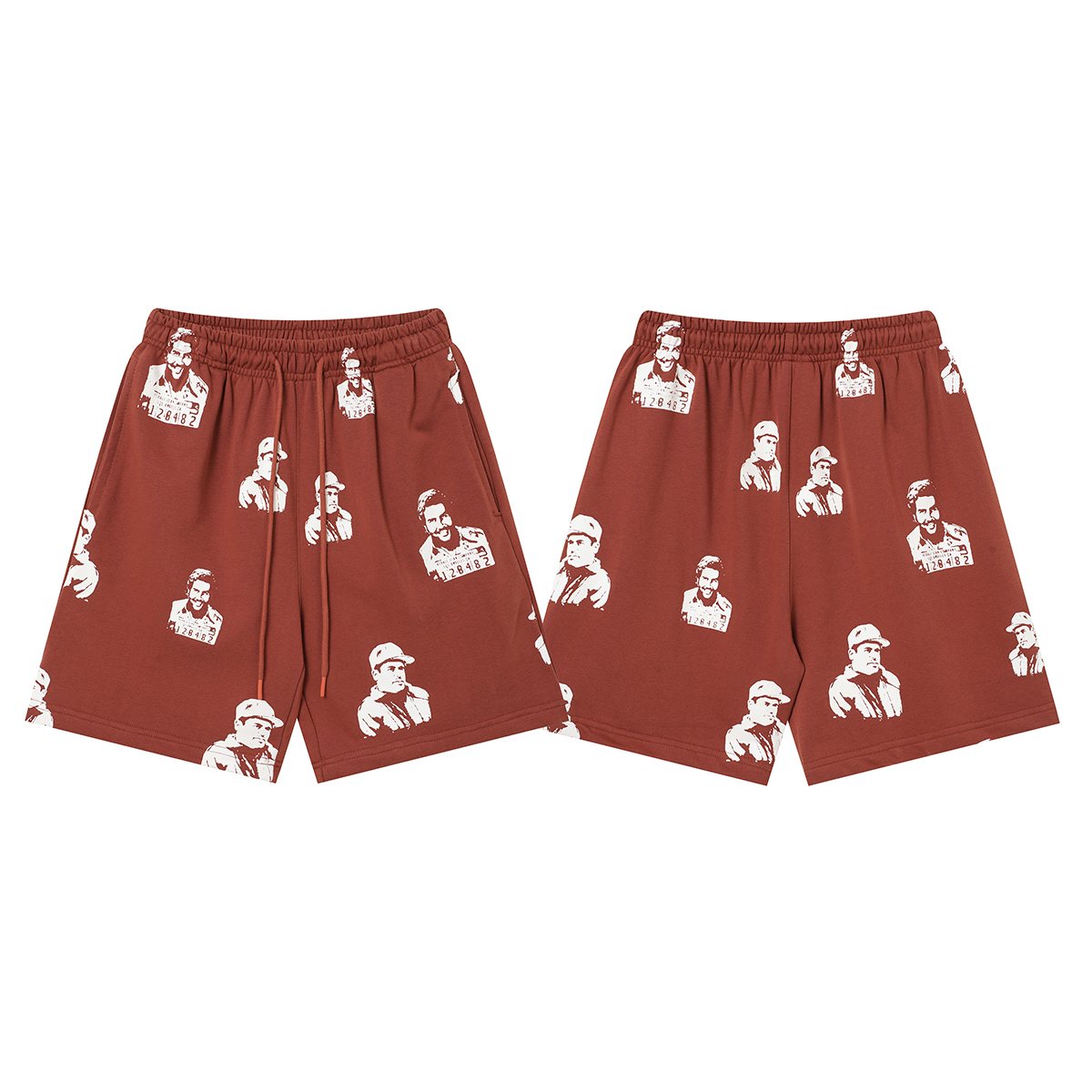 ASAALL All-Over Portrait Graphic Drawstring Shorts ¡ª front