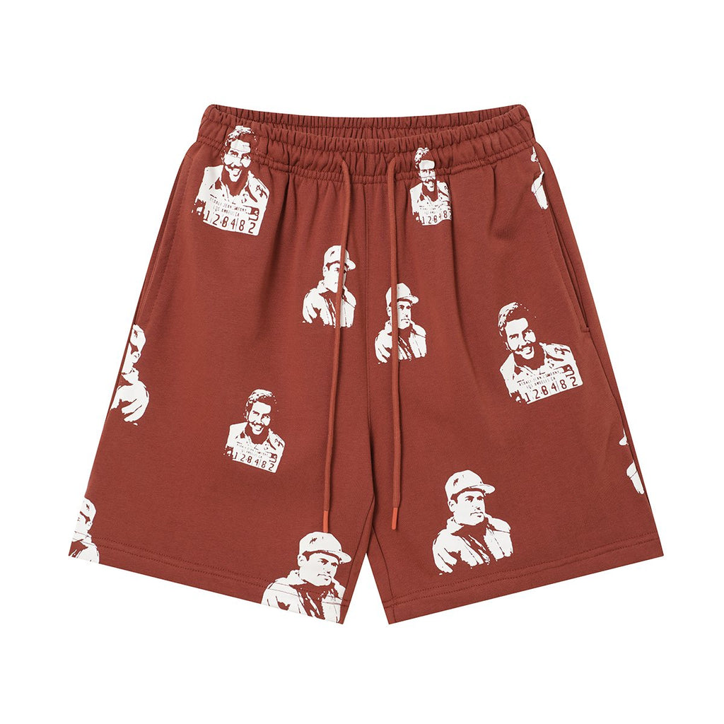 ASAALL All-Over Portrait Graphic Drawstring Shorts ¡ª front