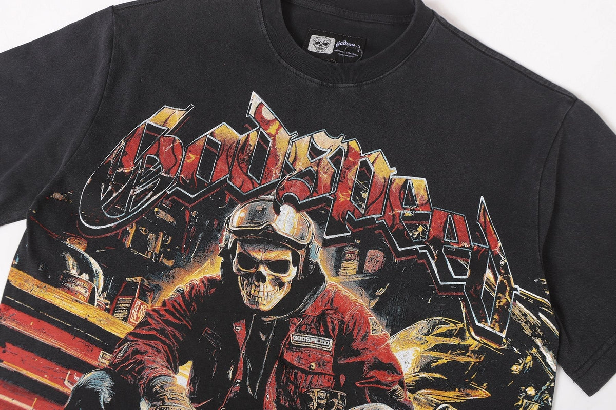 Godspeed Biker Workshop Graphic T-Shirt ¡ª detail