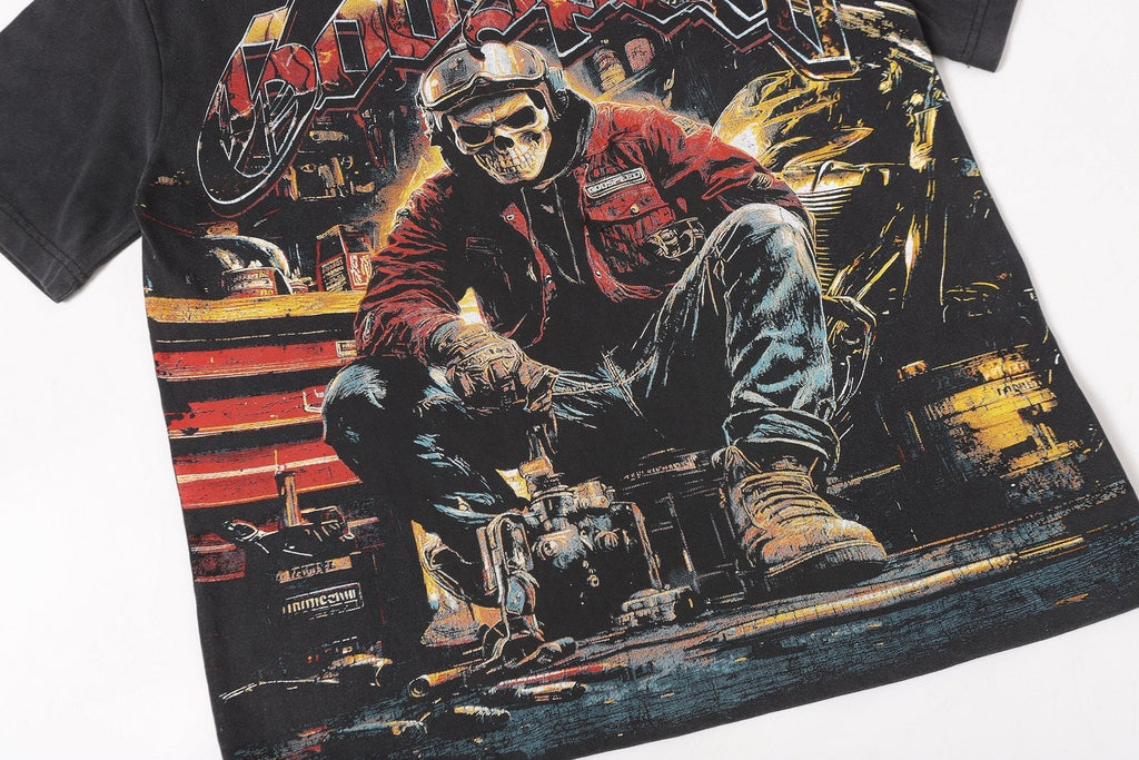 Godspeed Biker Workshop Graphic T-Shirt ¡ª detail