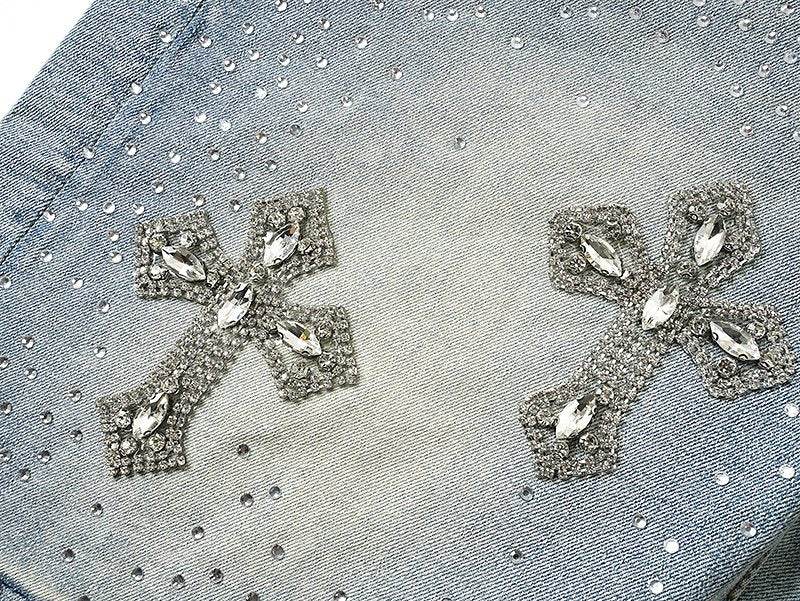 Purple Brand Rhinestone Cross Denim Shorts ¡ª detail