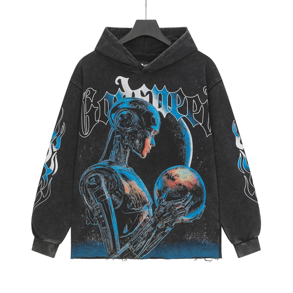 Godspeed Robot Skull Flame Graphic Hoodie ¡ª front