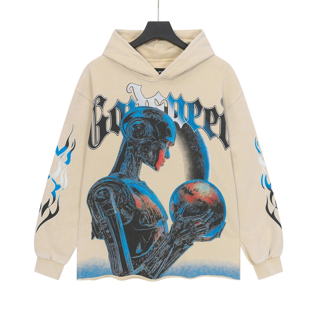 Godspeed Robot Skull Flame Graphic Hoodie ¡ª front
