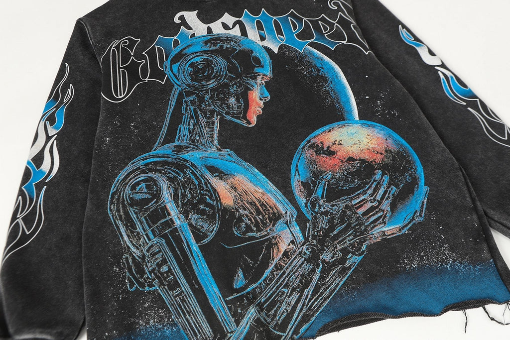Godspeed Robot Skull Flame Graphic Hoodie ¡ª detail
