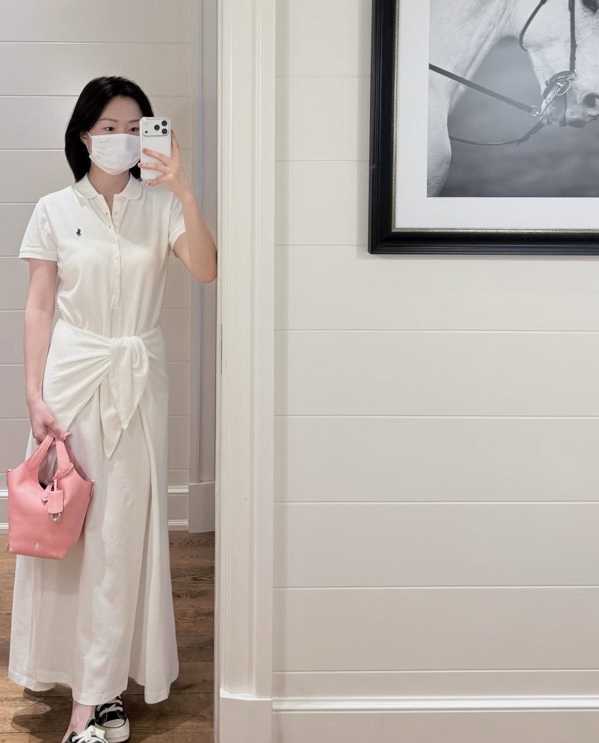 Test2-Ralph Lauren White Tie-Waist Polo Dress ¡ª model