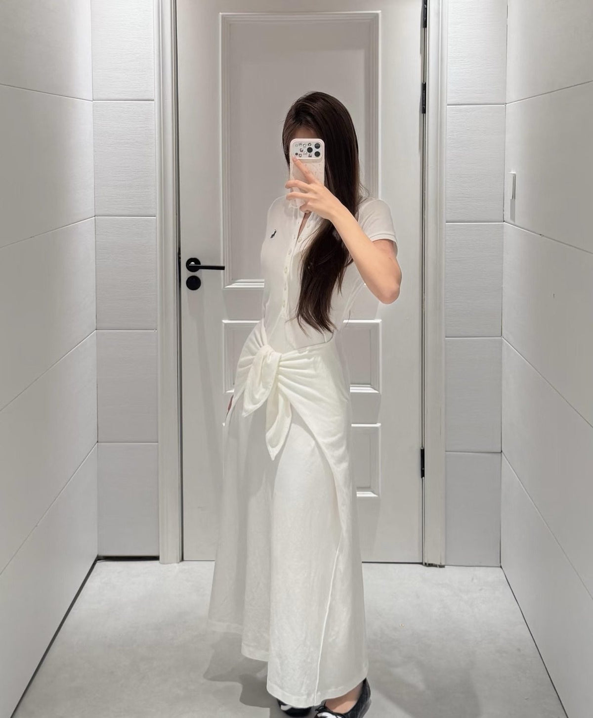 Test2-Ralph Lauren White Tie-Waist Polo Dress ¡ª model