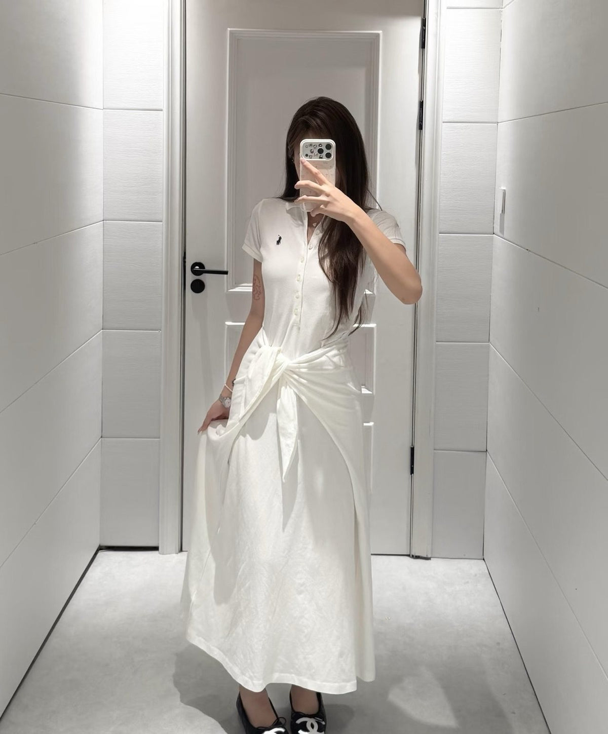 Test2-Ralph Lauren White Tie-Waist Polo Dress ¡ª model